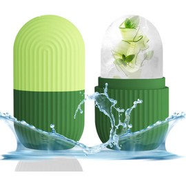 Molde de Hielo para Cara, Rodillo de Hielo para la Cara y Ojos Soporte de Molde de Hielo Frío Masajeador Facial de Silicona Reutilizable para Belleza Facial Cuidado Facial (verde)