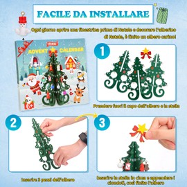 LEMESO Calendario Avvento 2025 Albero di Natale da Tavolo Piccolo Albero di Natale in Legno Calendario dell'Avvento con Miniature Pendenti Idee Regalo Natale Bambini Addobbi Natalizi