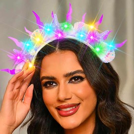 Evlry Light Up Mermaid Crown Headband Festival LED Starfish Hair Band Glowing Party Rave Hair Accessory for Women (Purple)