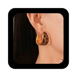 Cimenexe Punk Leopard Print Circle Stud Earrings Gold Wide Hoop Earring Chunky Exaggerated Hoop Drop Earring Thick Leopard Print Circle Earrings Jewelry for Women