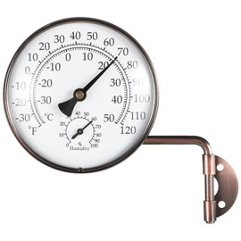 4-Inch Outdoor Thermometer, Brass Outdoor Thermometer Waterproof for Patio,High Accuracy Copper Thermometer with Humidity Gauge, Battery-Free and Weather Resistant, Easy Wall Mount