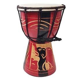Stoneage Arts Djembe Drum Carved Bongo African Also An Awesome Gifting Idea Unique Décor Option. Carver Abstract Elephant Giraffe Turtle. (8 Inch, Elephant Red)