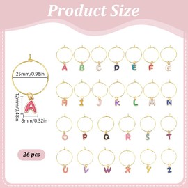 FREEBLOSS 26 Pcs Alphabet Wine Glass Charms Set Letters Wine Glass Charms Drink Markers Charm Rings Markers Tags Identifiers Themed Party Decorations