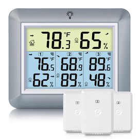 Urageuxy Weather Station Wireless Indoor Outdoor Thermometer with 3 Sensors, Remote Temperature Monitor with Humidity for Home, Baby Nursery, Room, Attic, Patio, Grey