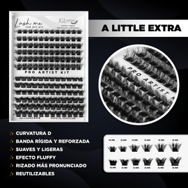 JGLashes - Extensiones de pestañas en racimo DIY Cluster lash me. medidas 8-15mm, curvatura D, banda ultra fina. Extensiones de pestañas premium. (A little extra)