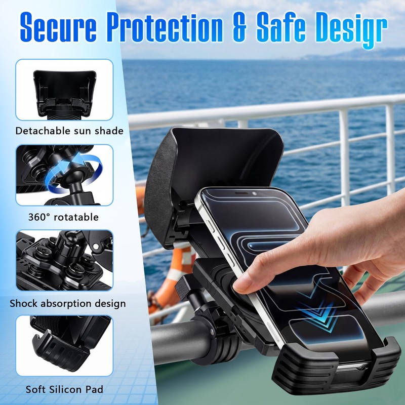 Tellegloww 1 Pack Boat Phone Holder, Crab Clamp, with Sunshade,