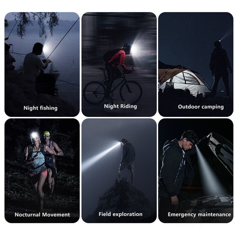 USB Headlamp 3000lm Waterproof 90 Degree Adjustable Hands Free Rechargeable