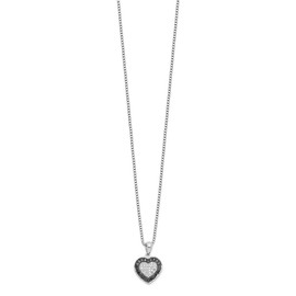 Sonia Jewels Real 925 Sterling Silver Black and White Diamond Heart Pendant Necklace Charm Chain 18" (.25 cttw.)