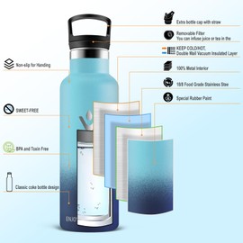 Vikaster Stainless Steel Flask, Thermos Flask, 1 Litre, BPA-Free Drinking Bottle, Thermos Bottle with Straw, Drinking Bottle for School, Sports, Bike, Camping, Fitness, Outdoor