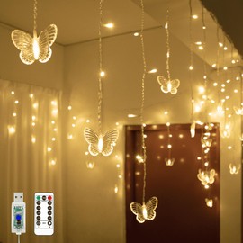 YOLIGHT Butterfly Curtain Lights 13ft 96 LED Fairy Lights 8 Modes String Lights with Remote, Butterfly Hanging Decoration for Girls Room Bedroom Wall Ceiling Party Wedding Christmas (Warm White)