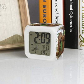 Kukuzql Cute Animal Sloth 7 Colors LED Changing Digital Alarm Clock Desk Thermometer Night Glowing Cube LCD Clock Home Decor