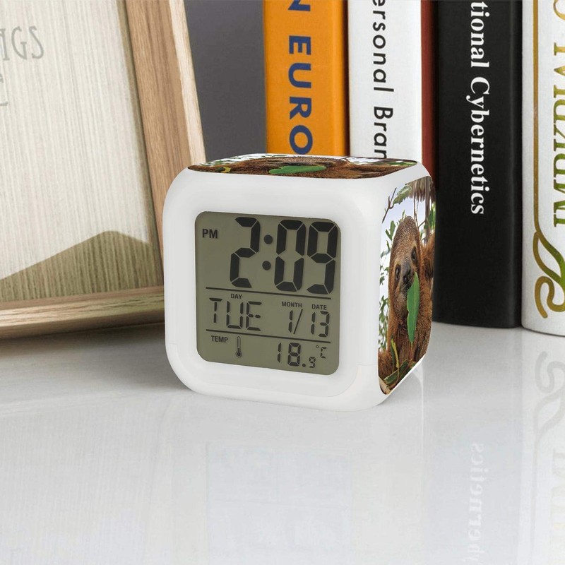 Kukuzql Cute Animal Sloth 7 Colors LED Changing Digital Alarm