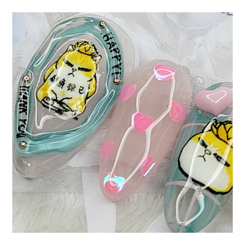 Grumpy cat handmade nail tips - ballerina / 심술냥이 수제네일팁