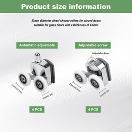 8-Piece 23mm Aluminium Alloy Shower Door Rollers – Replacement Wheels for Curved & Sliding Shower Doors, Quiet & Smooth Operation with Rustproof Design