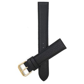 Bandini Double Extra Long (XXL) 12mm Womens Italian Leather Watch Band Strap - Black - Padded - Buffalo Pattern - Gold Buckle
