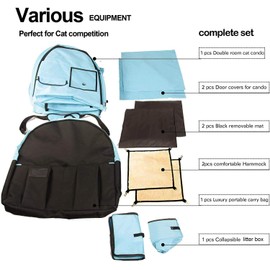 Mispace Portable Twin Compartment Show House Cat Cage/Condo - Easy to Fold & Carry Kennel - Comfy Puppy Home & Dog Travel Crate with Portable Carry Bag/Two Hammocks/Mats and Collapsible Litter Box