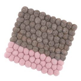 cilio Lana Due Coaster, Washable Felt Made of Sheep's Wool, for Hot Pots, Plates, Bakeware and Pans, Heat Resistant up to 100 °C, Felt Balls, 21 x 21 cm, Square, Brown/Rose