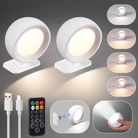 Rossesay 1 Piece LED Wall Lights with Remote, Wall Sconces Lamp Rechargeable Battery Operated Bed Light with 4 Color Temperatures Magnetic Ball 360° Rotation Touch Control for Home Bedroom