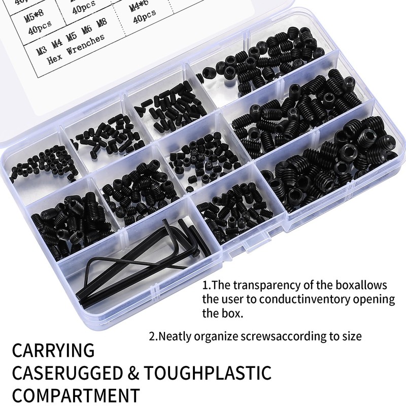 Set Screws Assortment Kit, 400 Pcs M3/M4/M5/M6/M8 Allen Head Hex