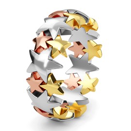 TJC Star Stacker Spinner Band Ring for Women in Yellow Rose Gold Plated 925 Sterling Silver Size M with High Gloss for Her Metal Wt. 4.24 Grams