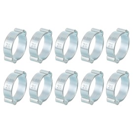 sourcing map 10Pcs Double Ear Hose Clamps, Adjustable 17-20mm(0.67"x0.79") Iron Zinc Plated Two-Ear Hose Clamp, O Clip Hose Clamps Fuel Line Clamps Hose Clamp, Double Ear O Clips