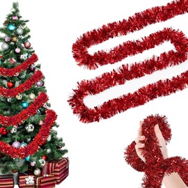 CLHXWU Pack of 6 12 m Christmas Tinsel Garland, Red, Garland, Red Christmas, Christmas Tree Decoration Garland, Tinsel Shiny Garland, Wedding, Holiday, Party Decoration (Red)