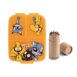 OM SUPPLIES Mikecrack Reusable Sandwich Lunch Box 3 Multi Compartment Kids Children School Includes Half Size 12pcs Pencil Set (Mikecrack)