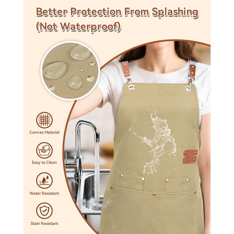Teskyer Kitchen Cooking Apron with 4 Pockets, Water Oil Resistant,