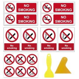 Smoking Prohibited Stickers, 3 Sizes, Diameter 9.3 cm, 19.2 x 13.5 cm, 9.3 x 27.9 cm, for Outdoor and Indoor Use, Smoking Ban Sign, Pack of 14