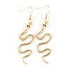 Gold snake earrings cleopatra toga serpent dangle 2.5 inches long