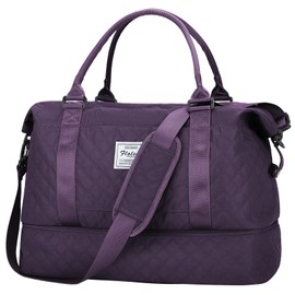 Travel Duffel Bag, Sports Gym Tote Bag for Women, Carry on Luggage Bag for Airplanes, Lightweight Weekender Overnight Shoulder Bag Waterproof Beach Hospital Bag with Shoes Compartment,D9-Deep Purple