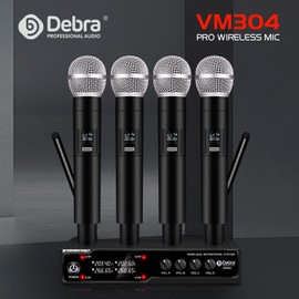 D Debra Audio VM304 VHF Wireless Microphone System with Four Handheld Mic Have XLR Interface for Home Karaoke Wedding Conference Speech (VM304)