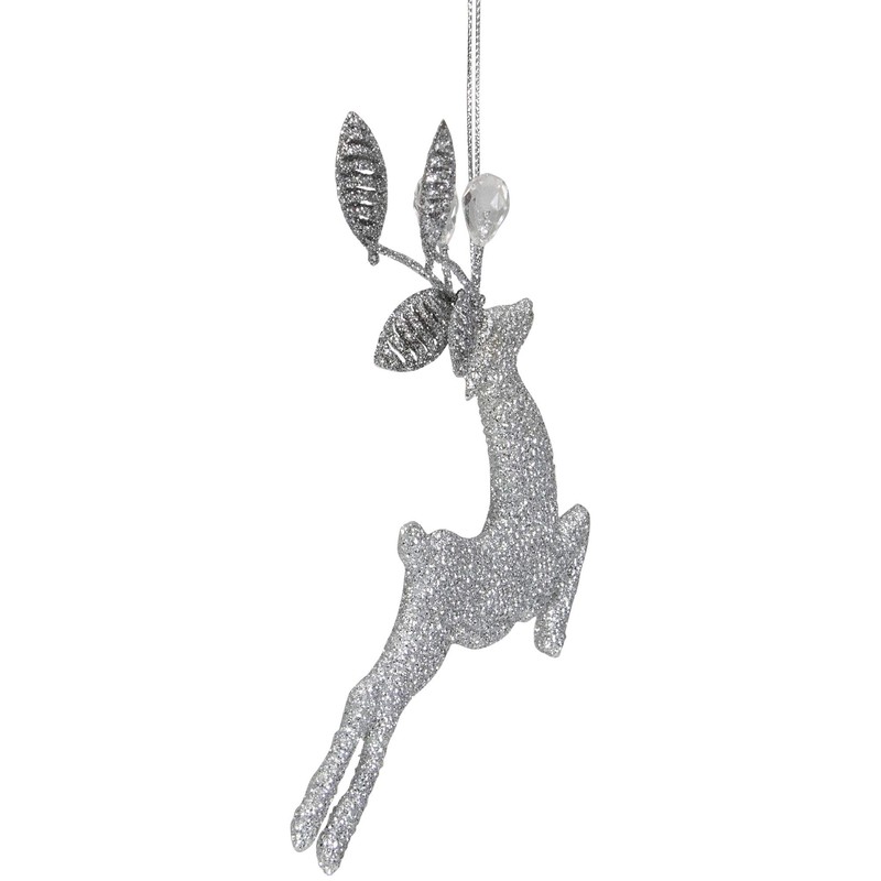 5.5" Silver Glitter Leaping Reindeer Christmas Ornament