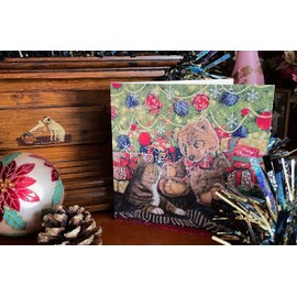 A Rare Breed Cat Christmas Card - Just the Two of Us' UK Made Xmas Scene with Tabby and Teddy Bear. Seasonal Greeting Cards Printed Inside. Recyclable. '