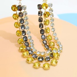 CIOOU Colorful Crystal Rhinestone Choker Collar Necklace 3 Strand Statement Piece Trendy Gold Neck Chain Sparkling Cubic Zirconia Wedding Bridal Jewelry For Women, Crystal, Rhinestone