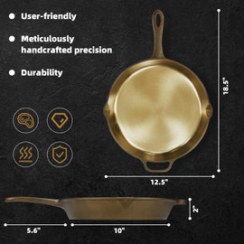iLiving Seasoned Modern Heirloom Mirror Polished Cast Iron Skillet Pan 12" (2.0" Wall Height/2.7 L)