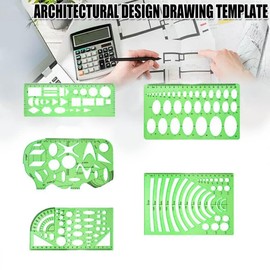 AIMALL 11Pcs Plastic Geometric Template Ruler Set – Clear Green Stencils for Circles, Squares, Ovals, Triangles, Drawing, Art, and Architecture, Measuring Tool for School & Office