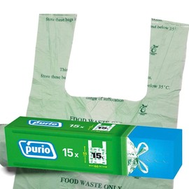 Purio 20 x 15 Litre Compostable Food Waste Caddy Bin Liners Biodegradable Bags 15L Green