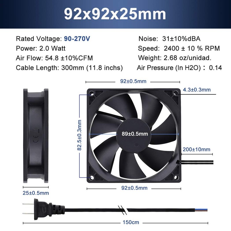 Wathai EC 90mm x 25mm Ball AC Axial Cooling Fan
