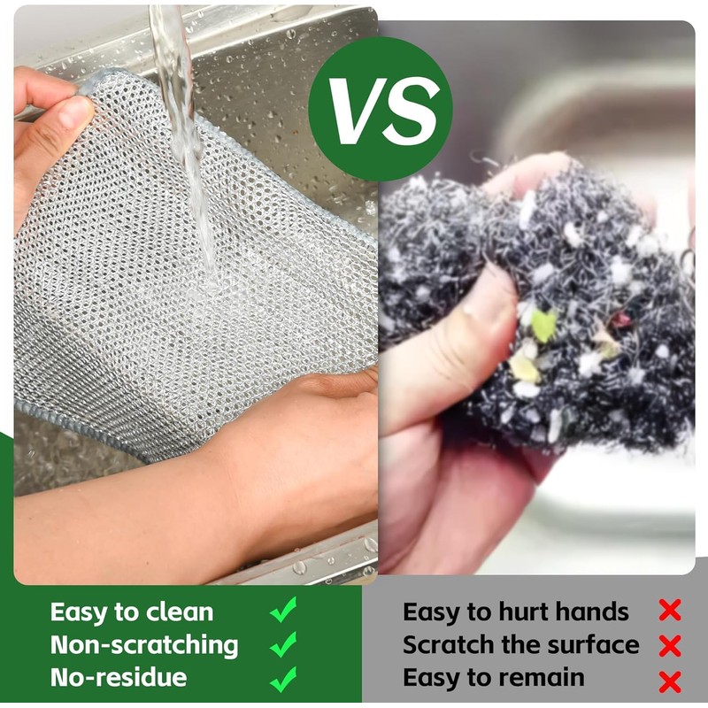 12PCS Double-Layer Wire Dishcloth, Non-Scratch Wire Dishwashing Rags, Multipurpose Wire