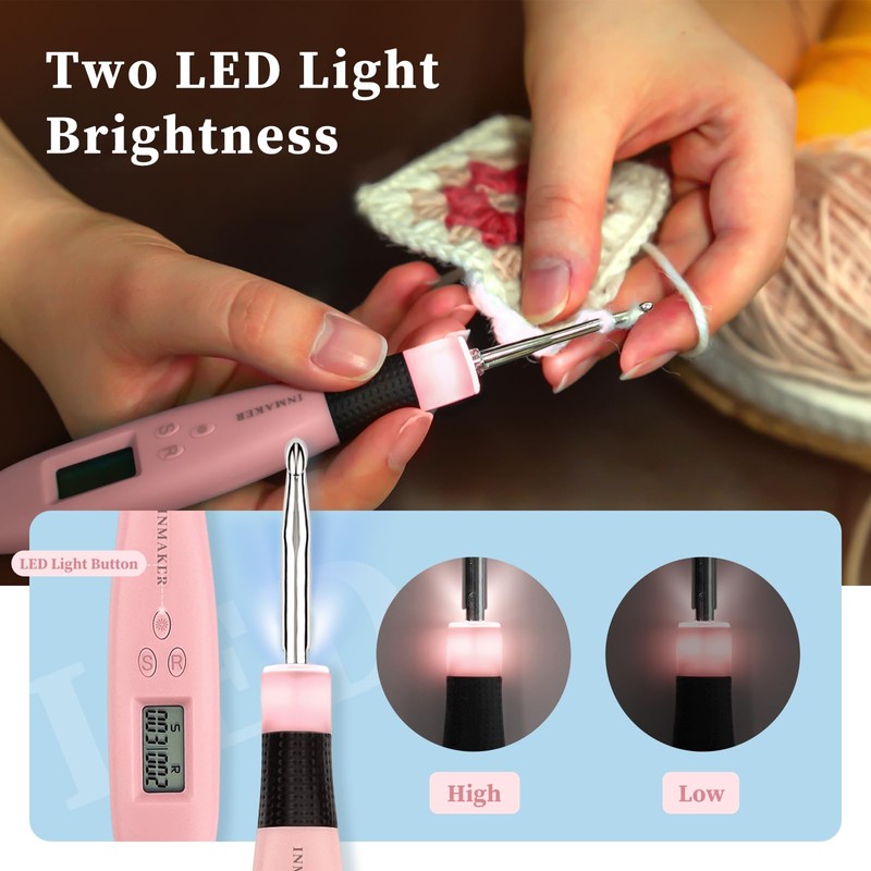 INMAKER LED Crochet Hook Set with Light, 18-in-1 Illuminated Crochet