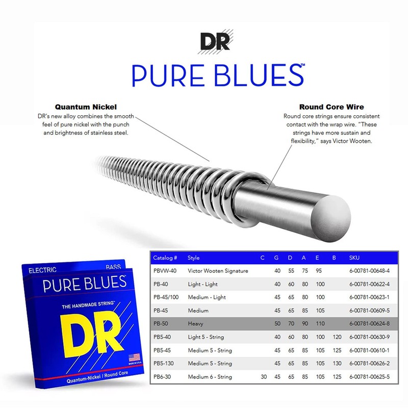 DR Strings PURE BLUES Bass Guitar Strings (PB-45), Silver