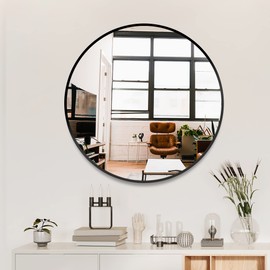 Black Frame Mirror, Bathroom Mirrors for Wall,26'' Round Circle Mirror for Entryway Bedroom Vanity(26'',Black)