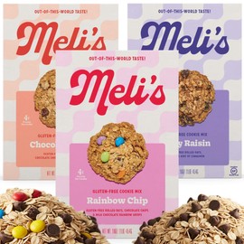 Meli’s Gluten Free Cookie Mix, Cookies Variety Pack - Chocolate Chip, Rainbow Chip & Oatey Raisin, High Protein Baking Mix, Easy Bake Oven Mixes for Sweet Treats & Desserts, 16oz Box,3-Pack