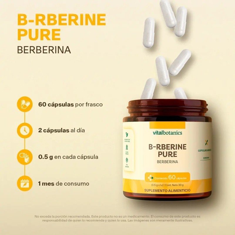 Berberina Hcl 60 Capsulas 1000 Mg Suplemento Vitalbotanics Sabor Sin