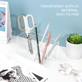 Uquelic Acrylic Pen Holder - Clear Pencil Holder Desk Organiser Makeup Brush Holder Pen Pot Organiser for Office, School, Household Supplies (16.81 x 7.6 x 9.5 cm)