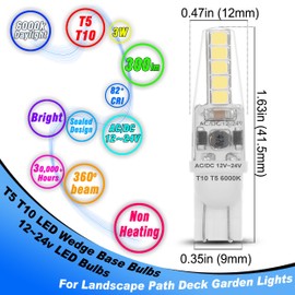 Heifymi 3 Watt T5 T10 LED Wedge Base Light Bulbs AC/DC 12V-24V Equivalent 25W-30W 6000K Daylight White 300lm T10 921 194 LED Bulbs for RV Camper Marine Boat Landscape Driveway Patio Lighting, 10 Pack