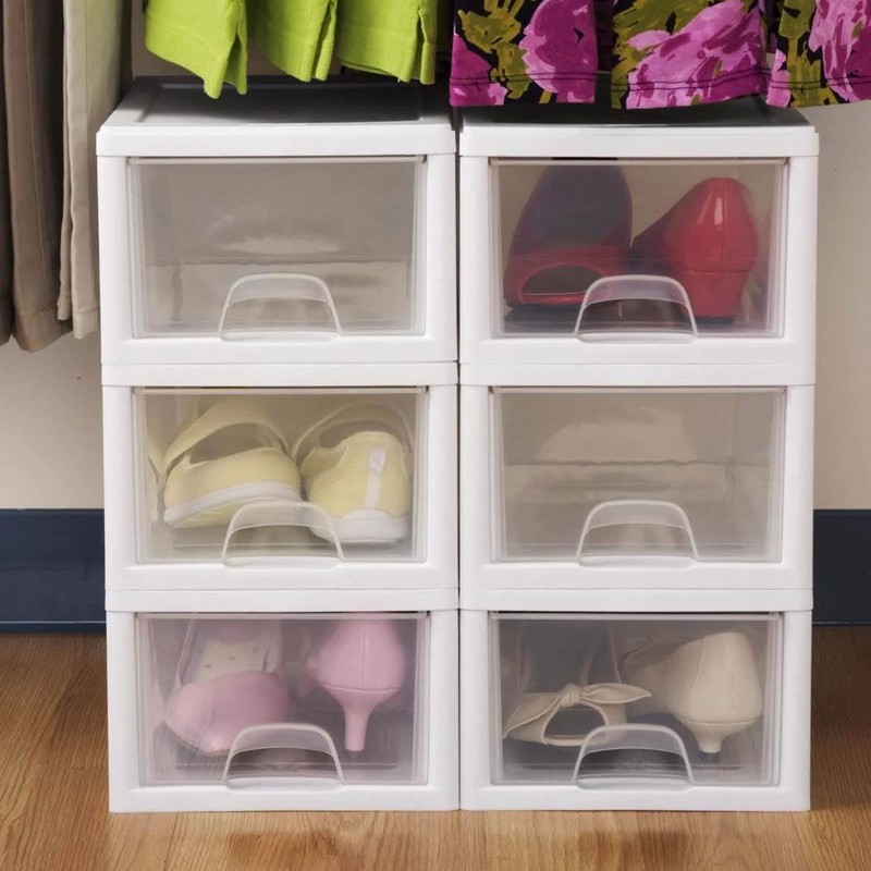 Sterilite 18-Pack Stacking Drawers, Clear Storage Closet Organizer, White Frame,