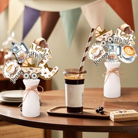kreat4joy Coffee Baby Shower Decoration, 24pcs A Baby is Brewing Baby Shower Table Centerpiece Stick Something Sweet is Brewing Table Decor for Coffee Baby Shower Gender Reveal Party Decorations