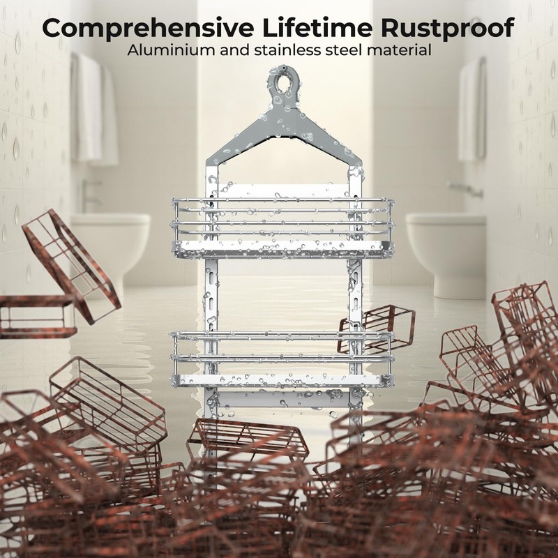 Orimade Aluminum Hanging Shower Caddy Over Head, Adjustable Bathroom Shelf